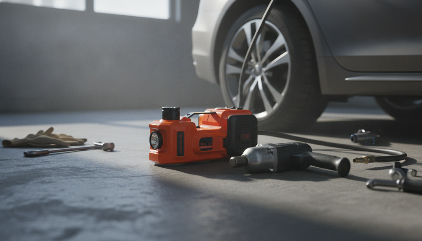 5-Ton Electric Hydraulic Jack Kit: Wrench + Inflator